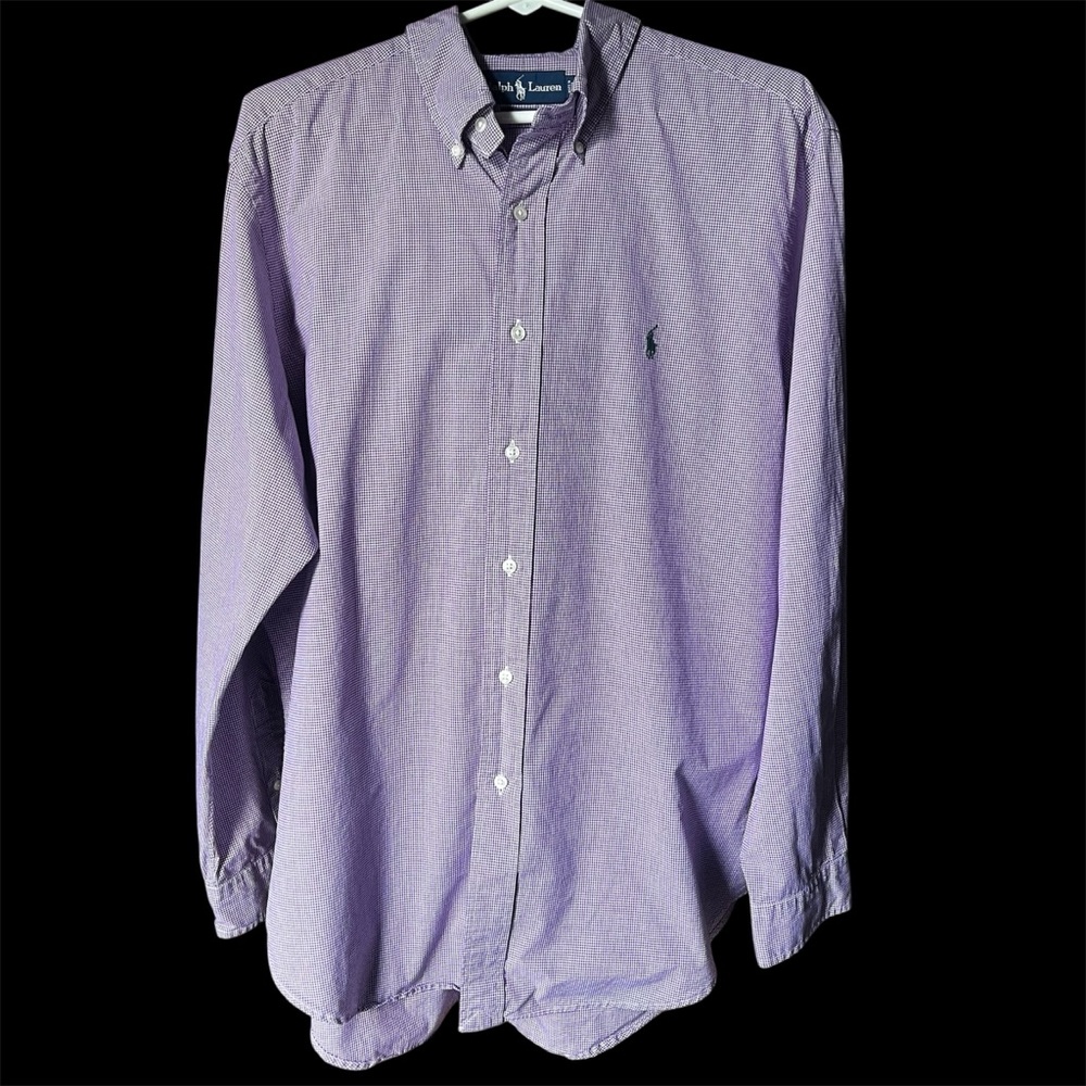 Ralph Lauren Purple Plaid Casual Button Down Shirt Classic Fit 16.5